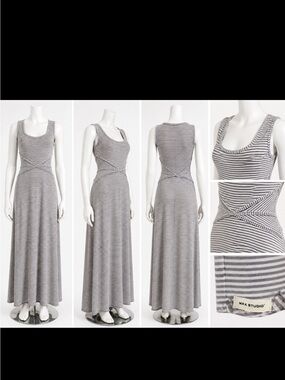 MAX STUDIO LONG MAXI KNIT GRECIAN GREEK STYLE STRIPED DRESS Breathable Stretch S